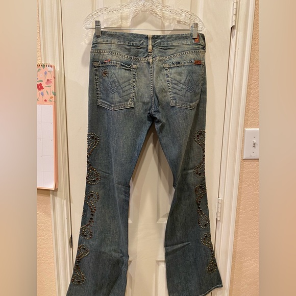 7 For All Mankind Great China Wall USA MADE Rhinestone Studded Bootcut Jeans-30 - Picture 8 of 8